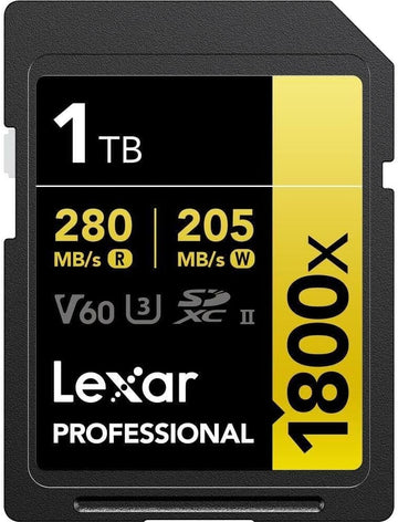 Lexar 1TB Professional 1800X SDXC UHS-II V60 SD Card U3 4K GOLD Series