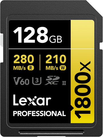 Lexar 128GB Professional 1800X SDXC UHS-II V60 SD Card U3 4K GOLD Series