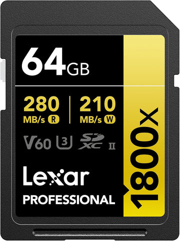 Lexar 64GB Professional 1800X SDXC UHS-II V60 SD Card U3 4K GOLD Series