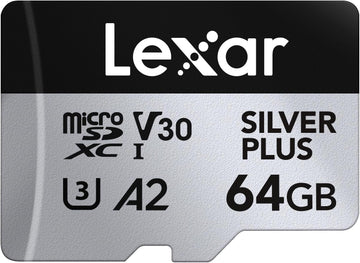 Lexar 64GB Professional SILVER PLUS micro SDXC UHS-I Card UHS-I, A2, U3, V30, Class 10, 4K