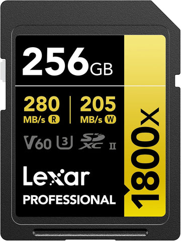 Lexar 256GB Professional 1800X SDXC UHS-II V60 SD Card U3 4K GOLD Series