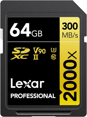 Lexar 64GB Professional 2000x UHS-II SDXC Memory Card V90 300R/260W GOLD