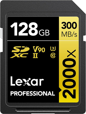 Lexar 128GB Professional 2000x UHS-II SDXC Memory Card V90 300R/260W GOLD