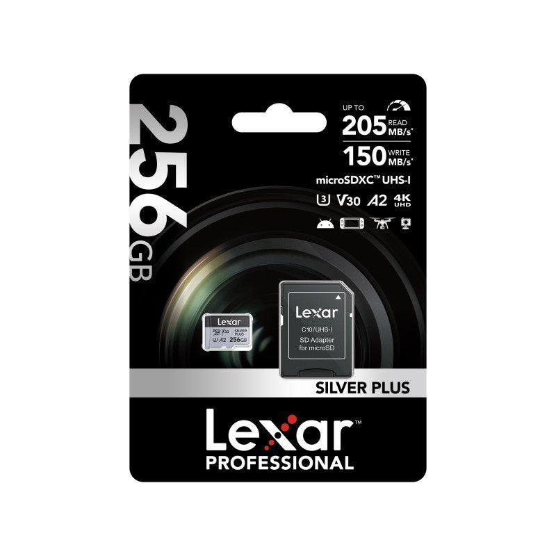 Lexar 256GB Professional SILVER PLUS micro SDXC UHS-I Card UHS-I, A2, U3, V30, Class 10, 4K