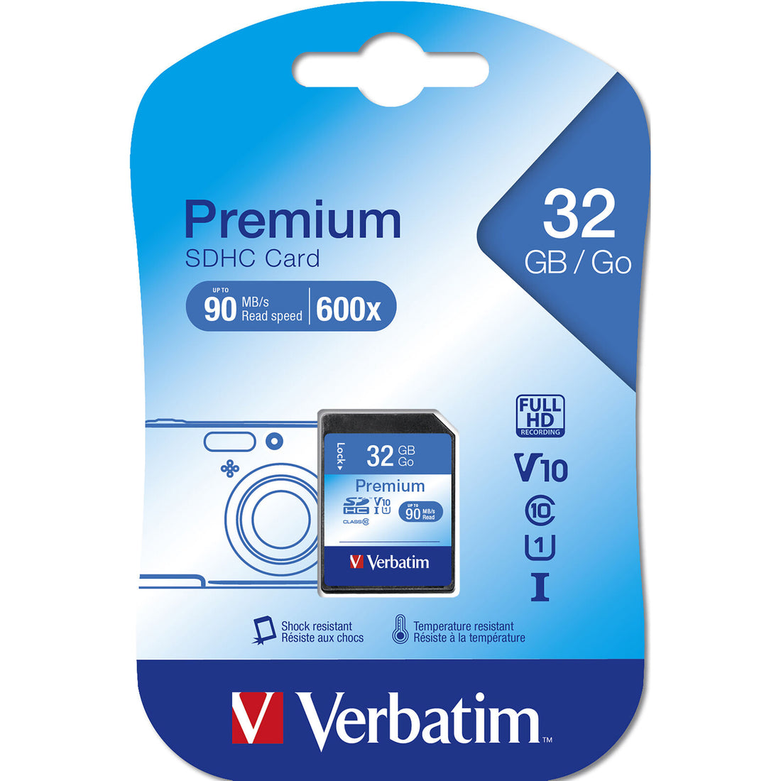 Verbatim 32GB SDHC Memory Card 43963 V10 USH-I Class 10 90MB/s