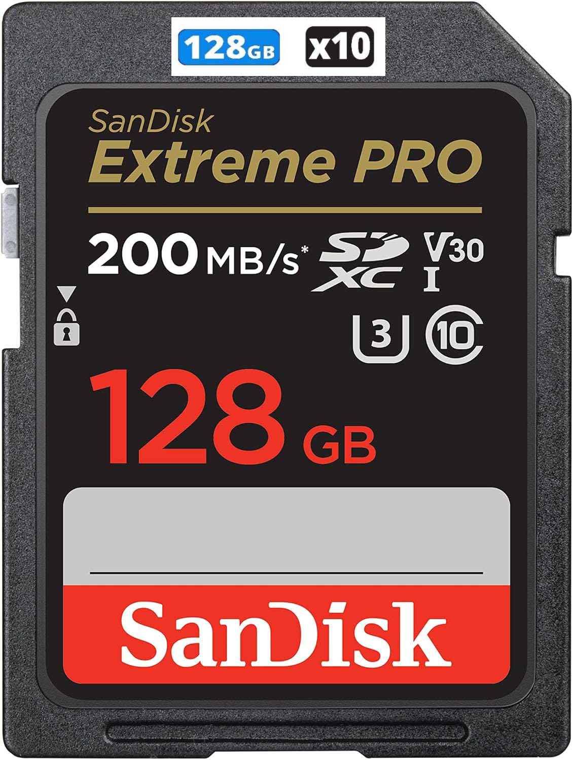 SanDisk 128GB [Pack of 10] Extreme Pro SD Card for Camera
