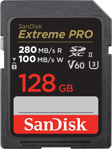 SanDisk Extreme PRO 128GB SDXC Memory Card, V60, U3, C10, UHS-II 280MB/s SDSDXEP-128G-GN4IN