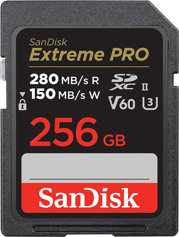 SanDisk Extreme PRO 256GB SDXC Memory Card, V60, U3, C10, UHS-II, 280MB/s SDSDXEP-256G-GN4IN