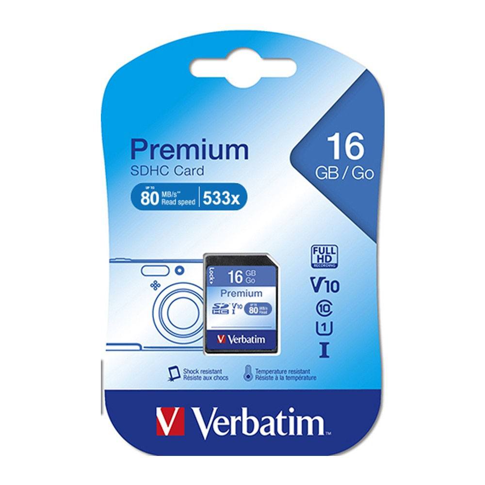 Verbatim 16GB SDHC Memory Card 43962 V10 USH-I Class 10