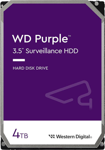 Western Digital WD 4TB Purple 3.5" Hard Drive, SATA III, 5400RPM, 256MB Cache, Surveillance Storage