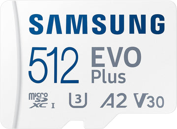 SAMSUNG EVO PLUS 512GB MICRO SD CARD, w/ADAPTER, CL10, UP TO 130R MB/s