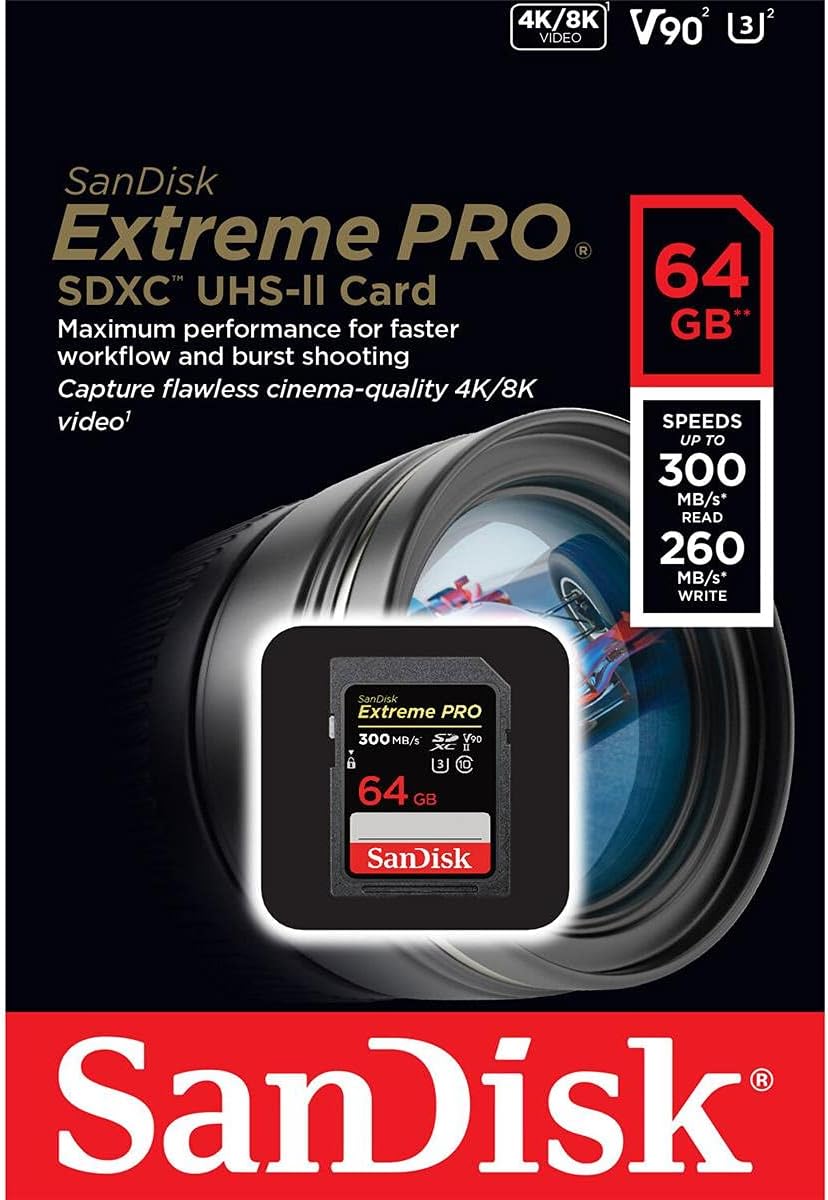 SanDisk Extreme PRO 64GB SDXC Memory Card 300MB/sUHS-II U3 C10 V90 SDSDXDK-064G-GN4IN