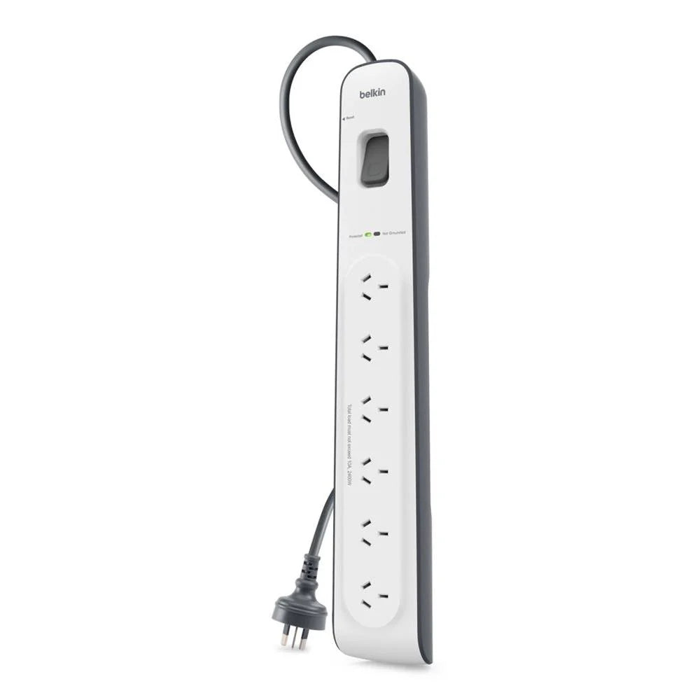 Belkin 6-outlet Surge Protection Strip with 2M Power Cord |White/Grey|