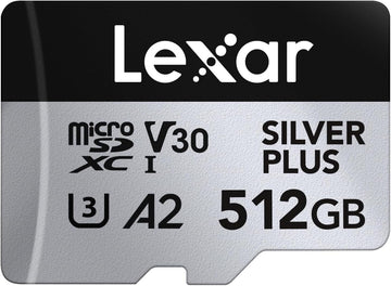 Lexar 512GB Professional SILVER PLUS micro SDXC UHS-I Card UHS-I, A2, U3, V30, Class 10, 4K
