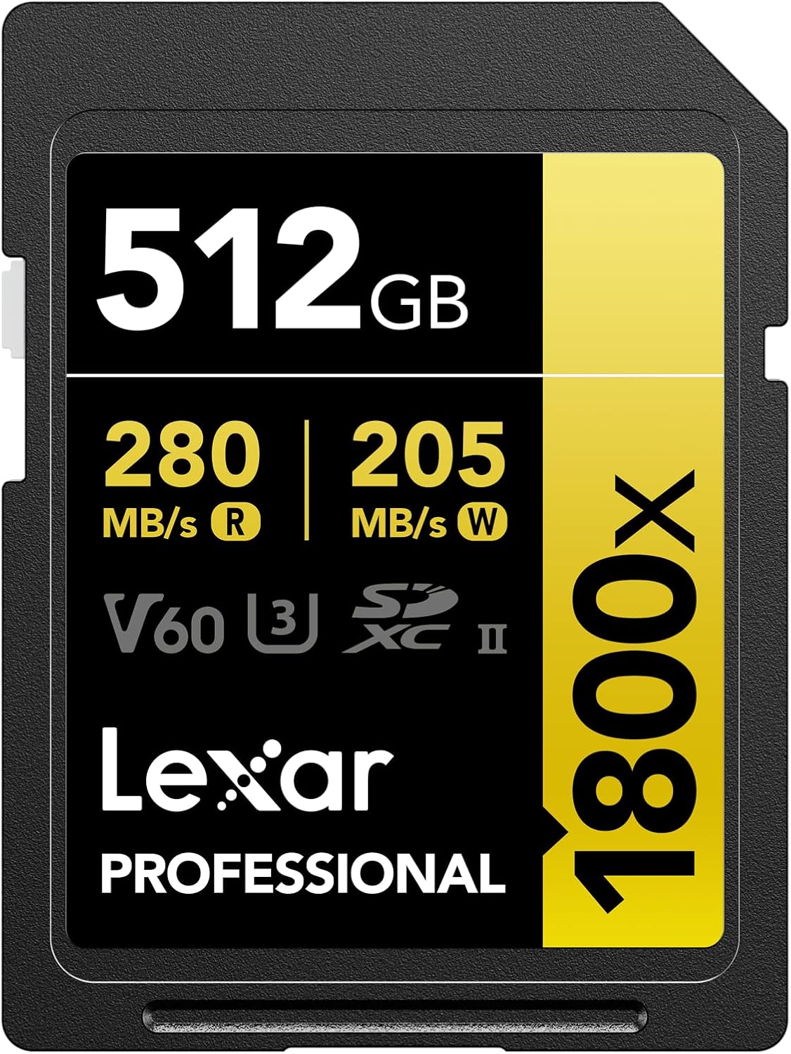 Lexar 512GB Professional 1800X SDXC UHS-II V60 SD Card U3 4K GOLD Series