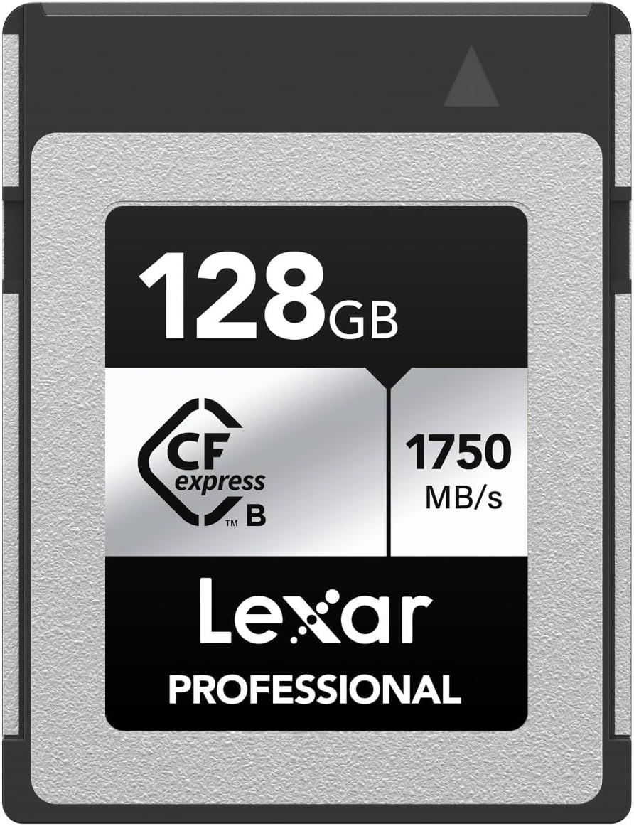A Lexar Professional 128GB CFexpress Type B memory card