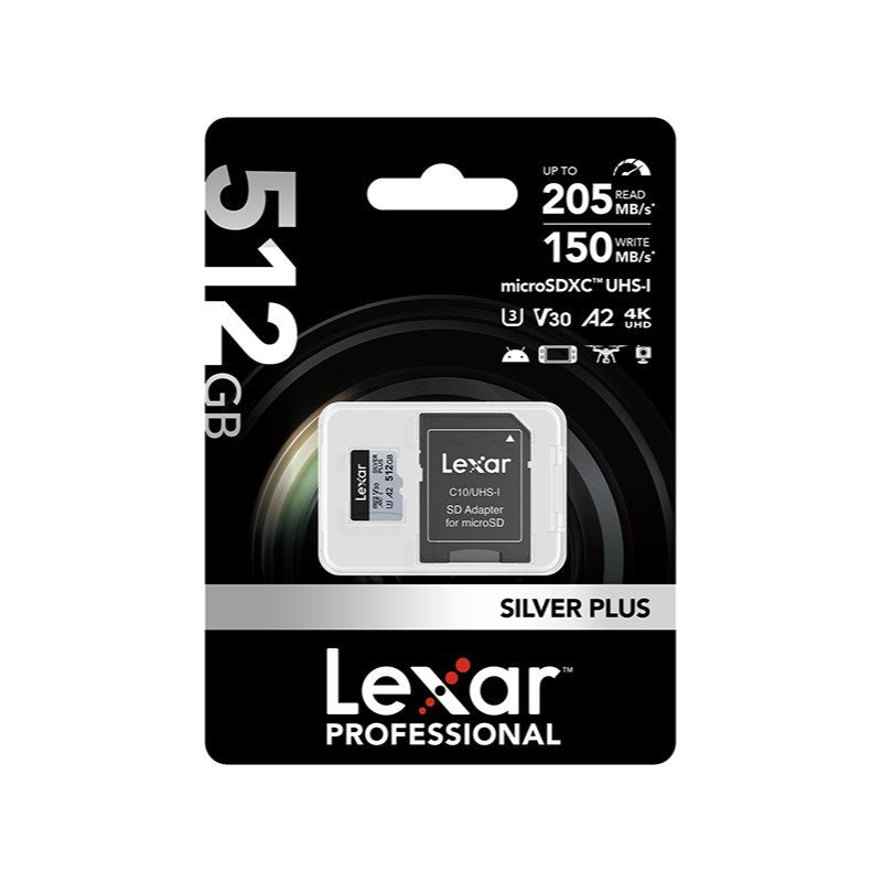 Lexar 512GB Professional SILVER PLUS micro SDXC UHS-I Card UHS-I, A2, U3, V30, Class 10, 4K