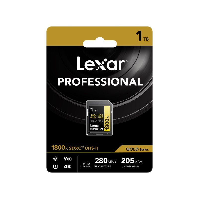 Lexar 1TB Professional 1800X SDXC UHS-II V60 SD Card U3 4K GOLD Series