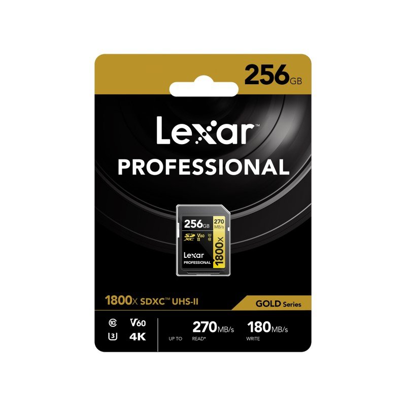 Lexar 256GB Professional 1800X SDXC UHS-II V60 SD Card U3 4K GOLD Series