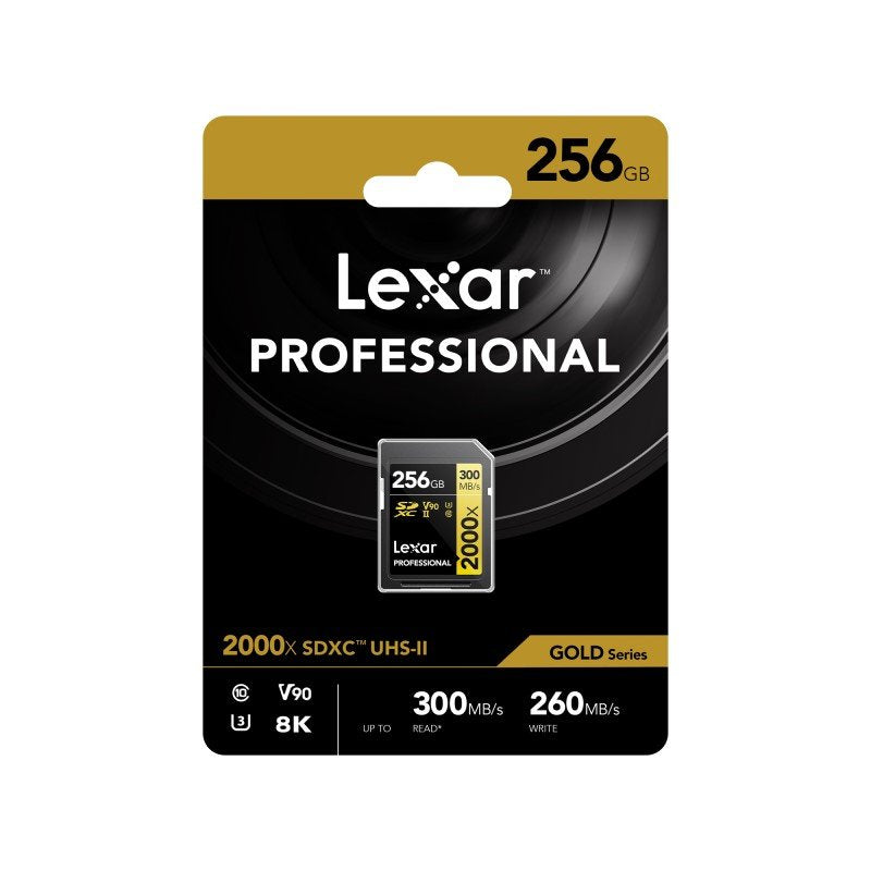 Lexar 256GB Professional 2000x UHS-II SDXC Memory Card V90 300R/260W GOLD