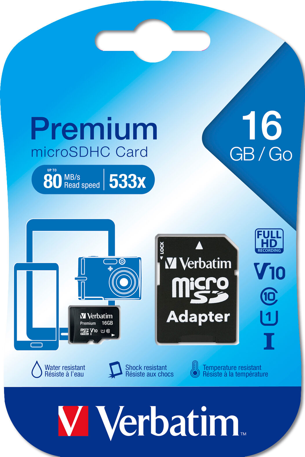 Verbatim 16GB MicroSDHC Memory Card with SD Adapter 44082