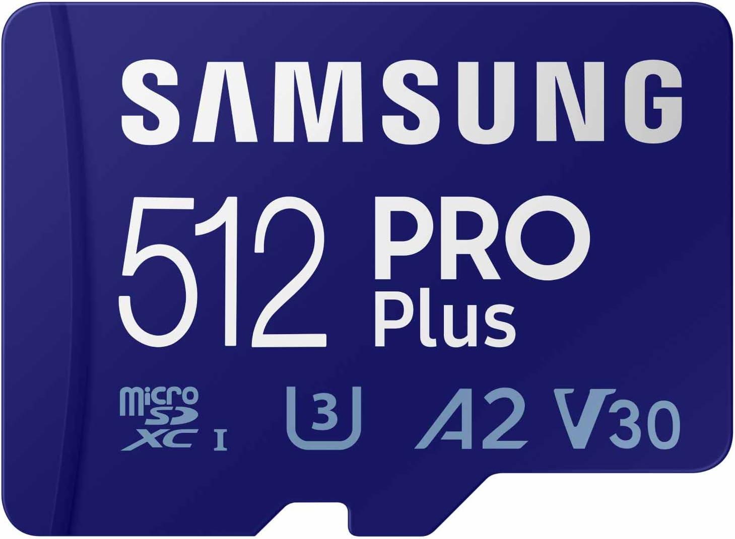 SAMSUNG PRO PLUS 512GB MICRO SD w/ ADAPTER, CL10, 180R/130W MB/s Action Cam & Drone