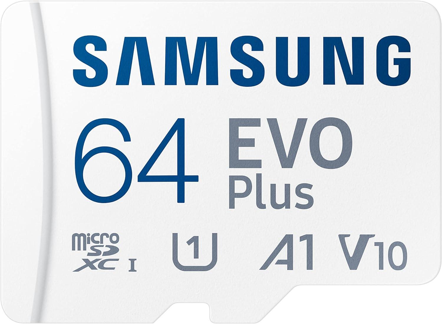 SAMSUNG EVO PLUS 64GB MICRO SD CARD, w/ADAPTER, CL10, UP TO 130R MB/s