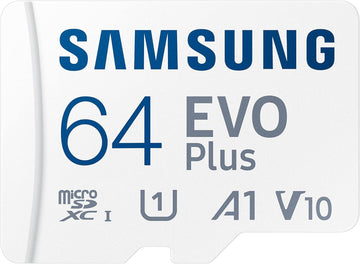 SAMSUNG EVO PLUS 64GB MICRO SD CARD, w/ADAPTER, CL10, UP TO 130R MB/s