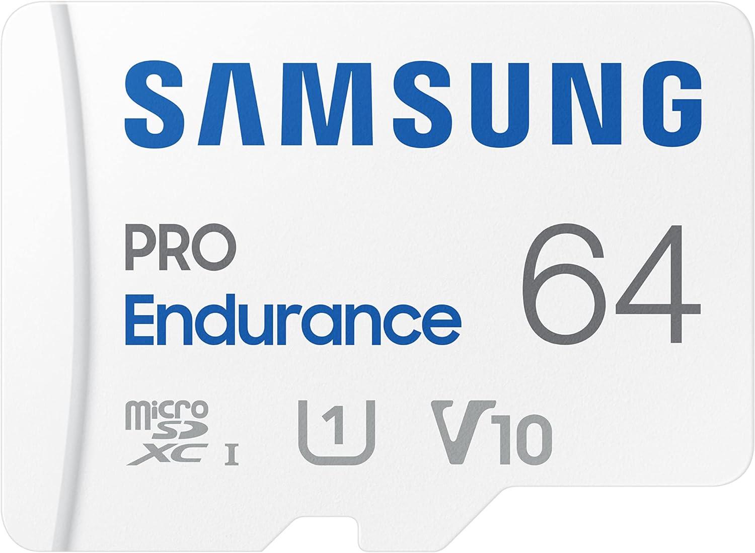 SAMSUNG PRO ENDURANCE 64GB MICRO SD CARD, w/ADAPTER, CL10, 100R /40W MB/s Dash Cam & Security Recording Device